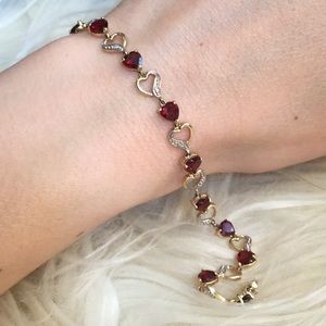 14K Garnet/Diamond Tennis Style Bracelet